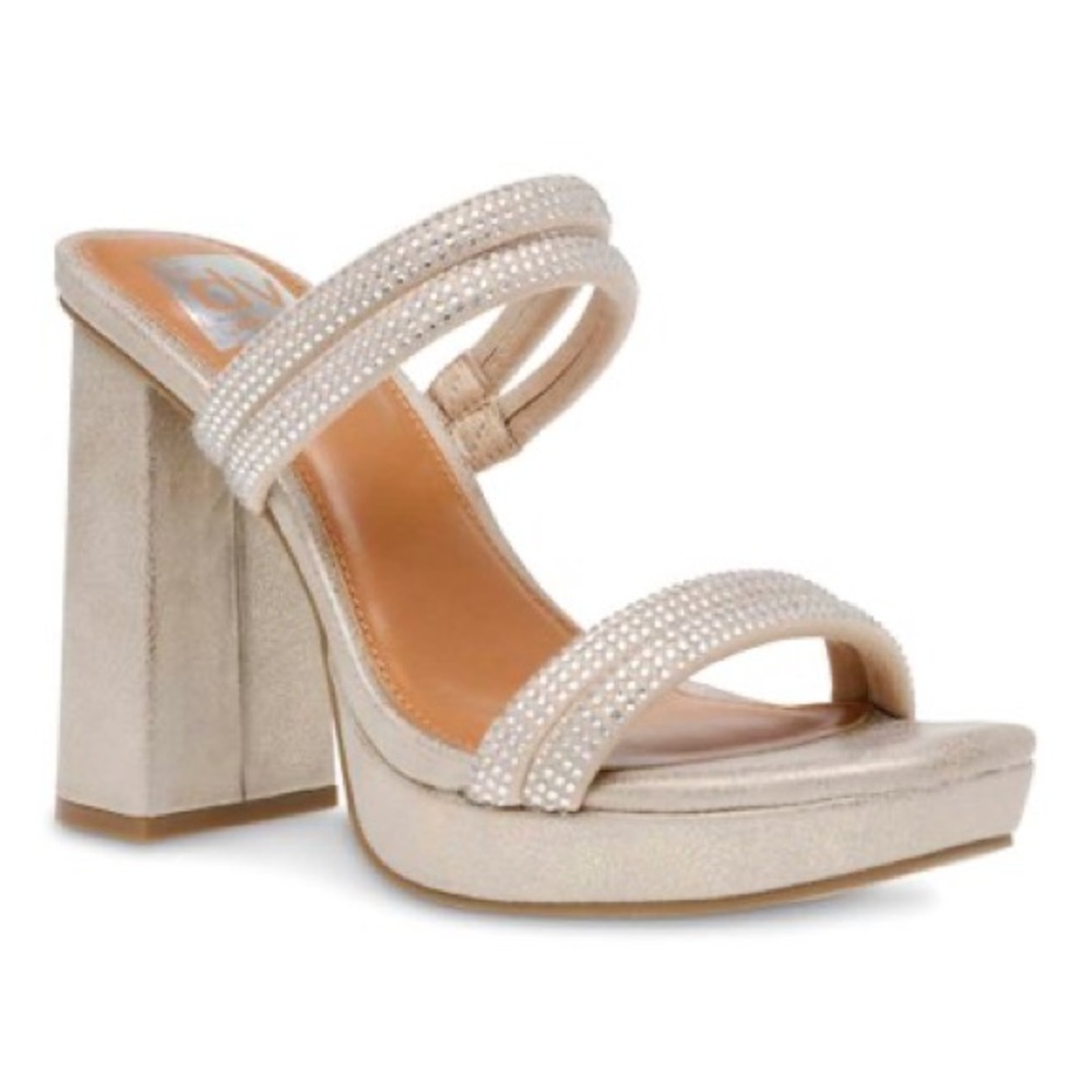DV by Dolce Vita Gold Persia‎ Chunky Heel Open-Toe Rhinestone-Detail Sandal - Picture 3 of 14